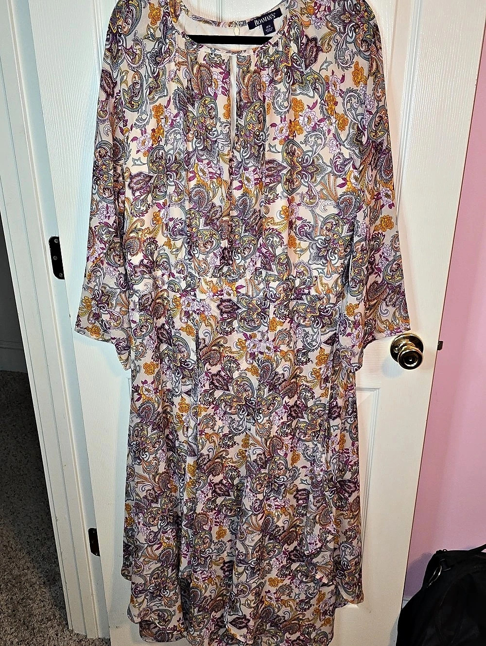 Roaman's Paisley Maxi Dress in Pink & Purple Size 18W
